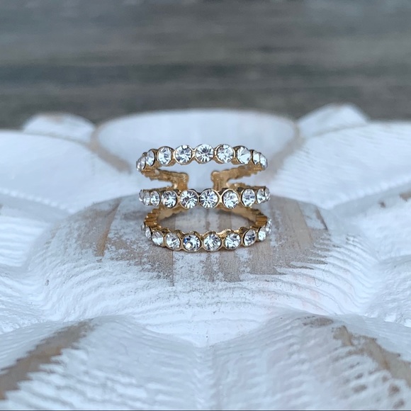 "Elizabeth" NEW Ear Cuff Wrap Clip Stack (Single) Gold Crystal Bling - Picture 1 of 5